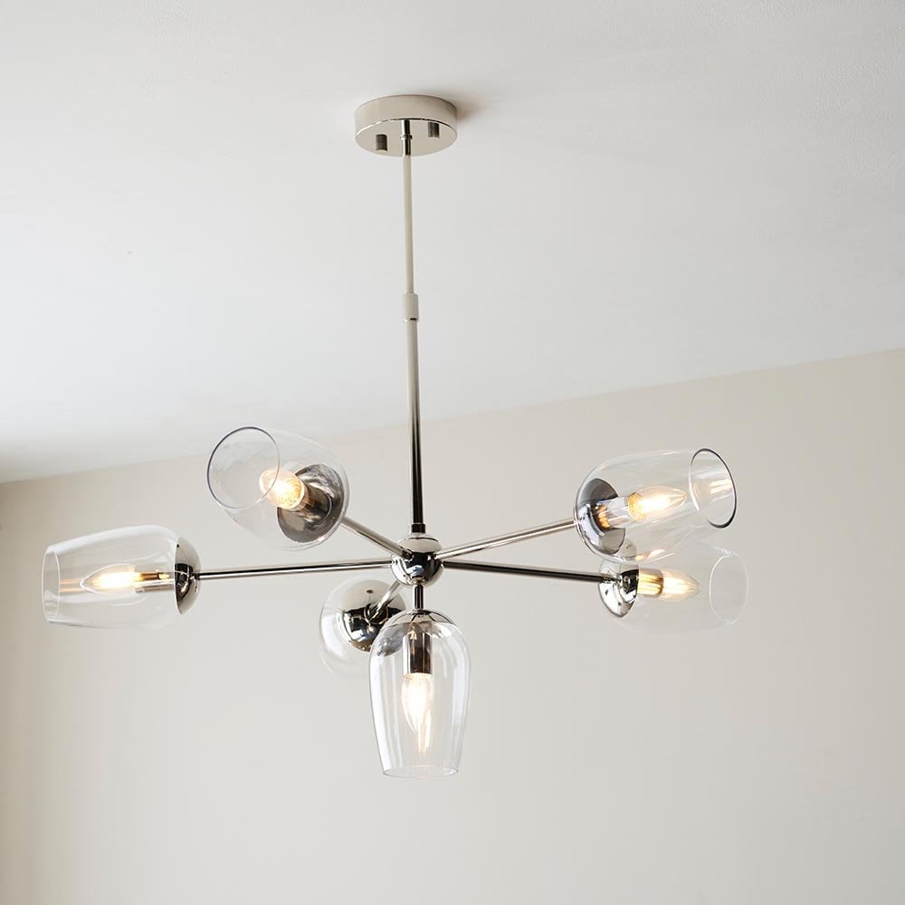 Maeve 6 Light Pendant with Adjustable Stem in Bright Nickel