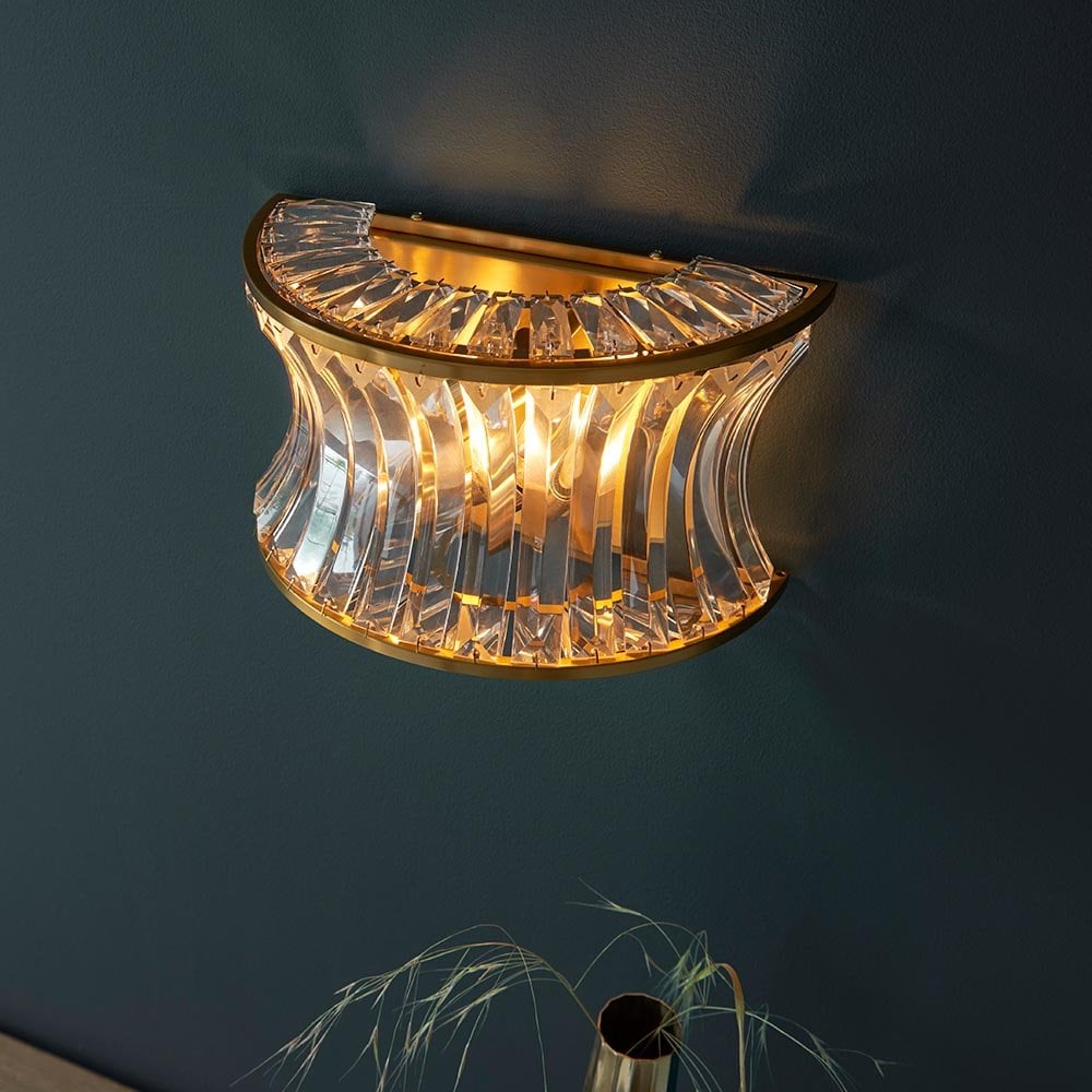 Alice Brushed Brass Wall Light with Concave Clear Glass