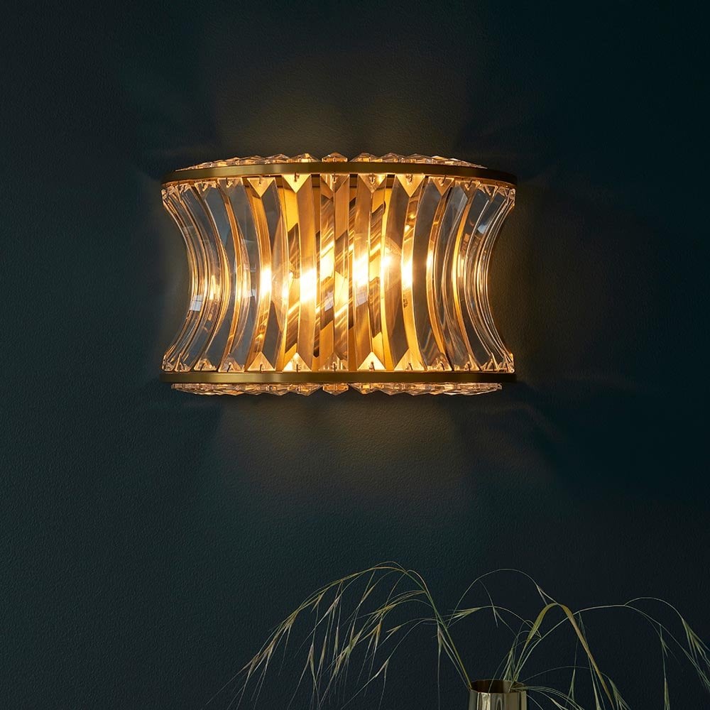 Alice Brushed Brass Wall Light with Concave Clear Glass