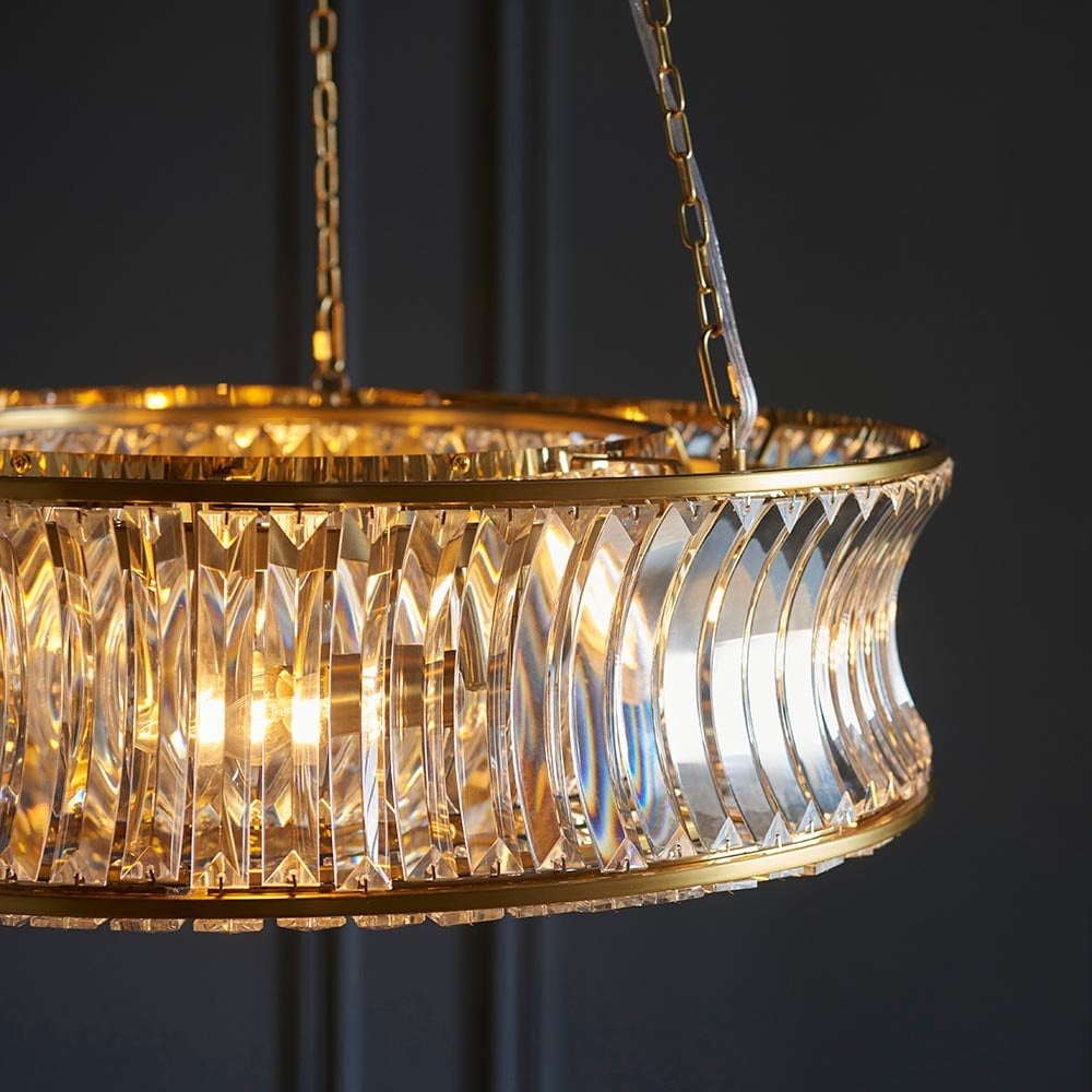 Alice Brass 6 Light Pendant with Concave Clear Glass