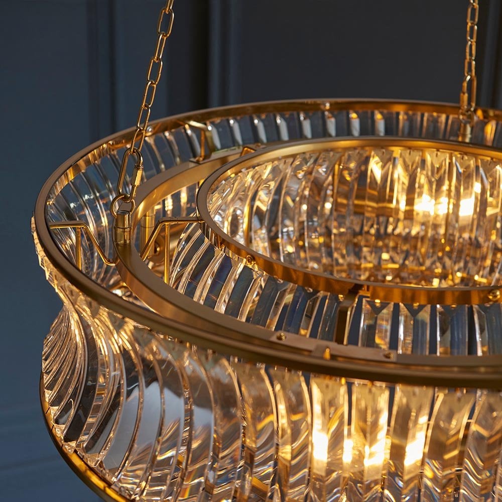 Alice Brass 6 Light Pendant with Concave Clear Glass