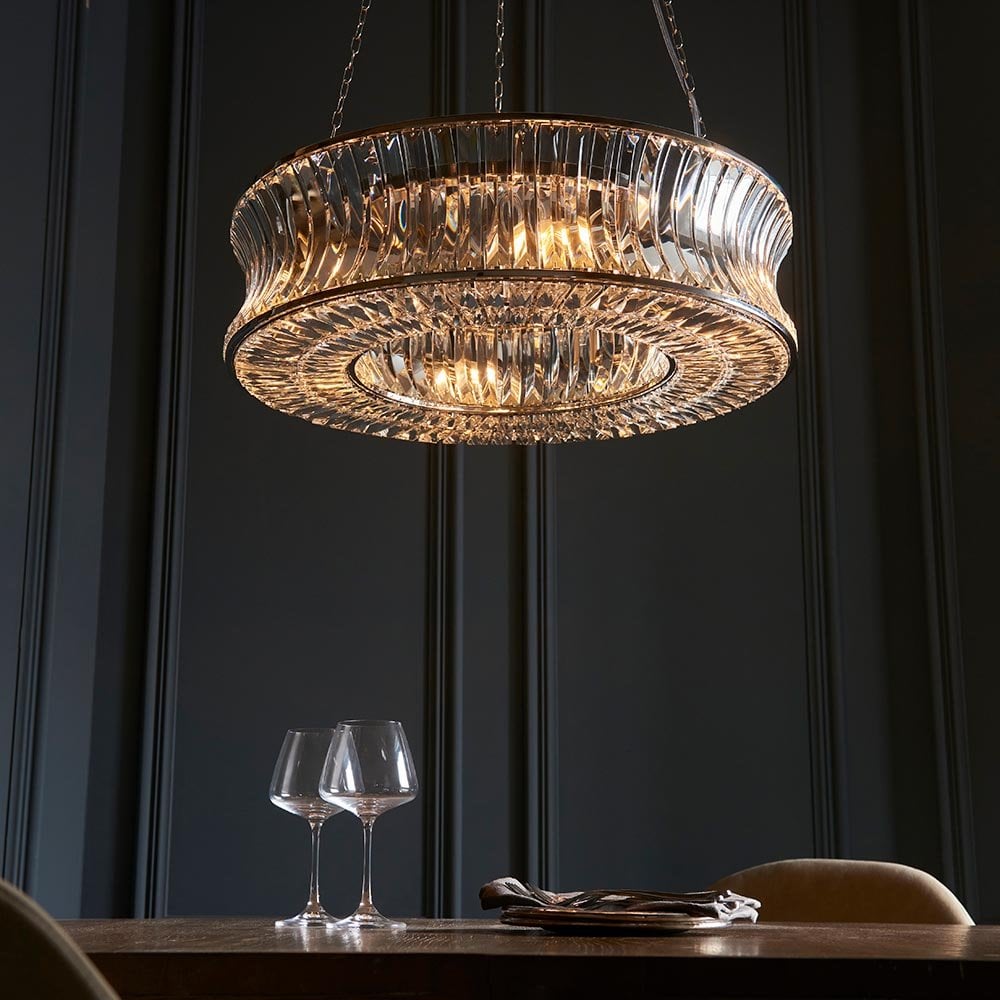 Alice Bright Nickel 6 Light Pendant with Concave Clear Glass