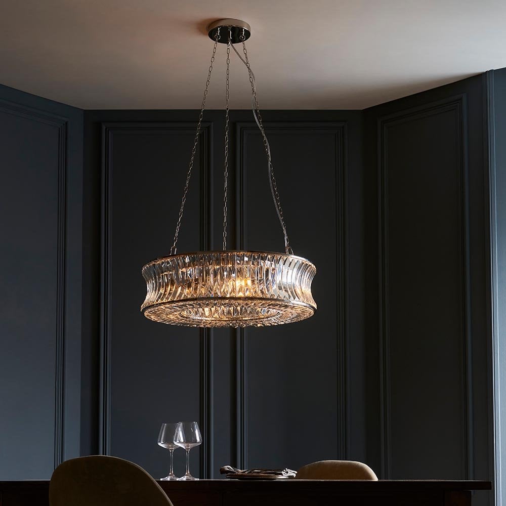 Alice Bright Nickel 6 Light Pendant with Concave Clear Glass