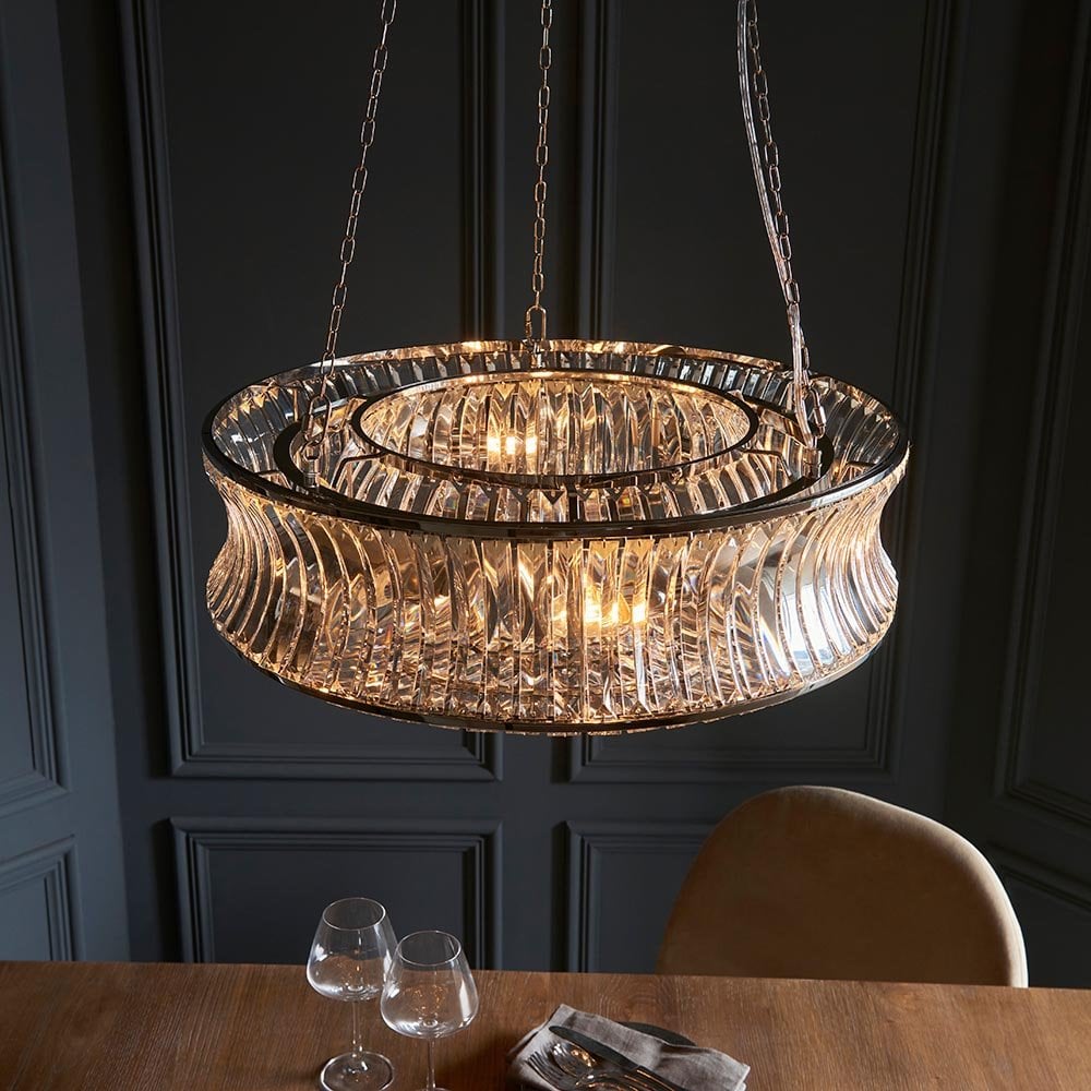 Alice Bright Nickel 6 Light Pendant with Concave Clear Glass