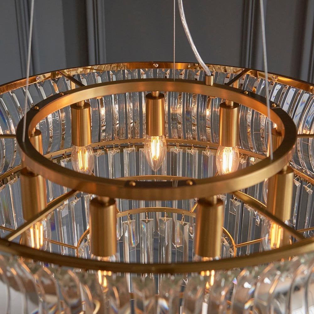 Alice Brass 9 Light Pendant with Concave Clear Glass