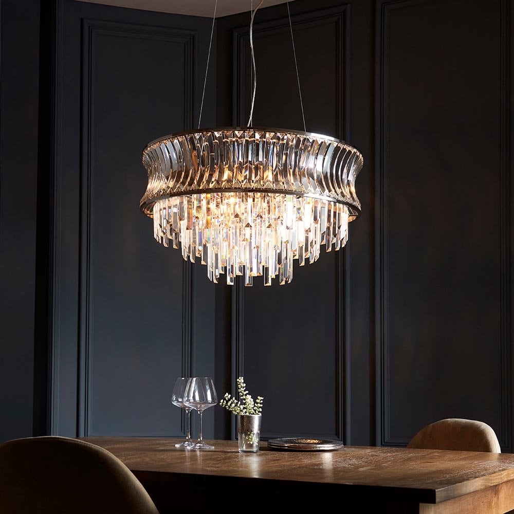 Alice Bright Nickel 9 Light Pendant with Concave Clear Glass
