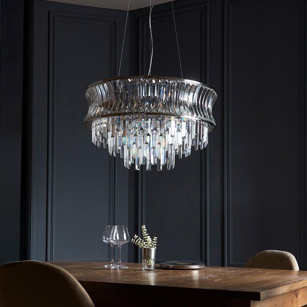 Alice Bright Nickel 9 Light Pendant with Concave Clear Glass