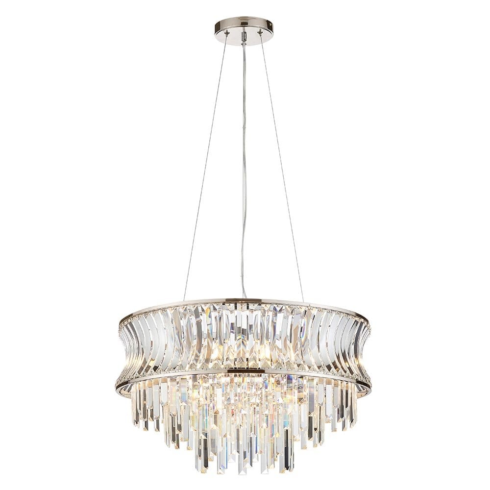 Alice Bright Nickel 9 Light Pendant with Concave Clear Glass