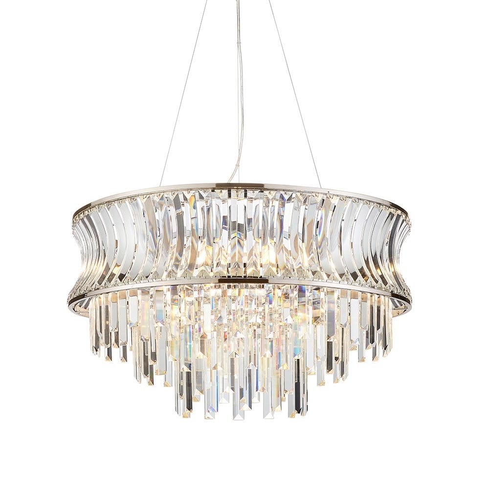Alice Bright Nickel 9 Light Pendant with Concave Clear Glass