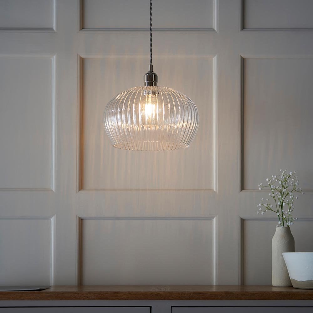 Molly Ribbed Glass Bowl Pendant