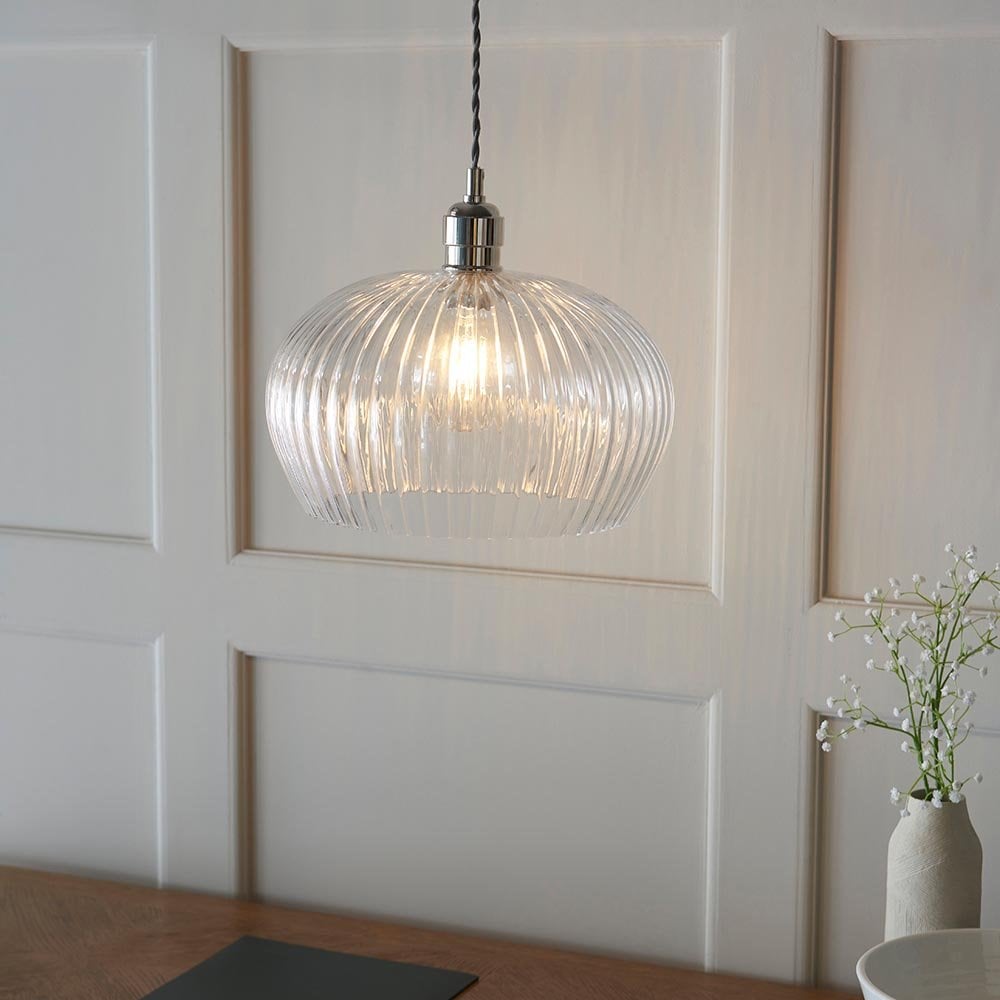 Molly Ribbed Glass Bowl Pendant