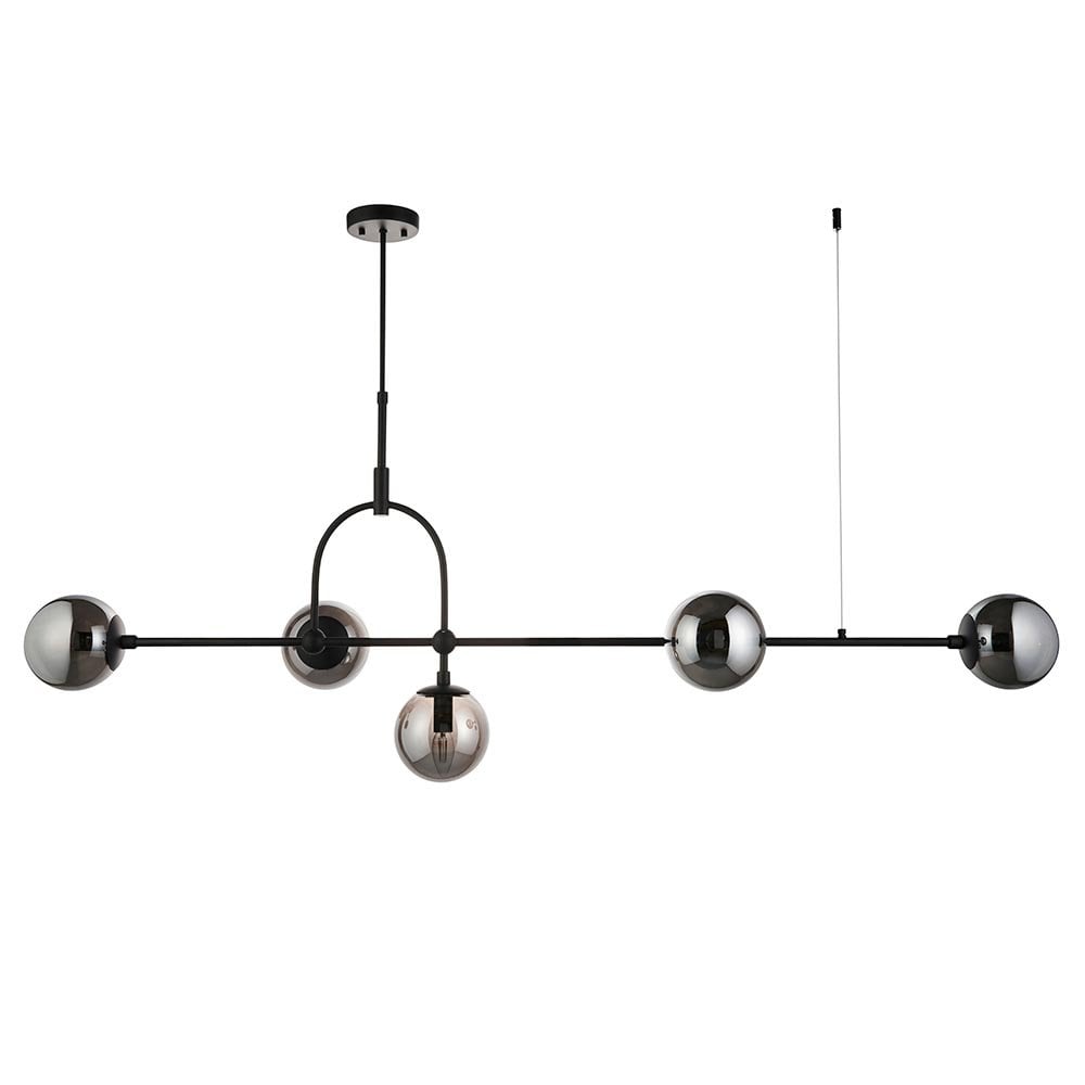 Erin Matt Black Linear Pendant C/W Grey Tinted Glass Shades