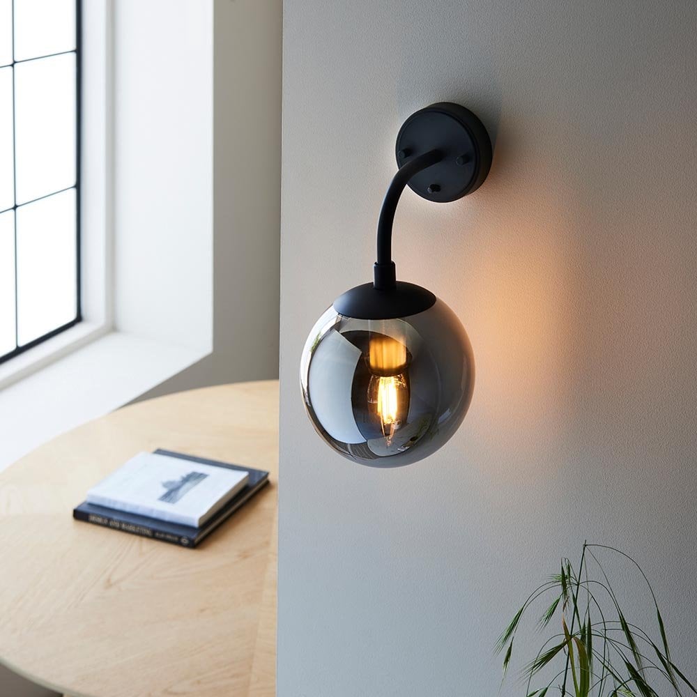 Erin Black Wall Light C/W Grey Tinted Shade