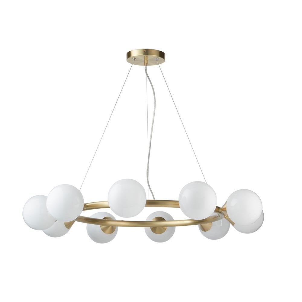 Eve 10 Light Satin Brass Pendant C/W Gloss White Shades