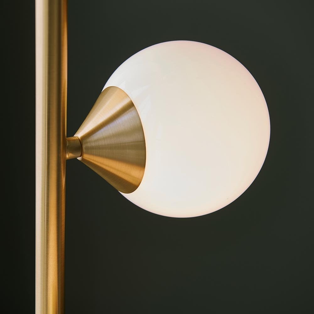 Eve Satin Brass Floor Lamp C/W Gloss White Shades