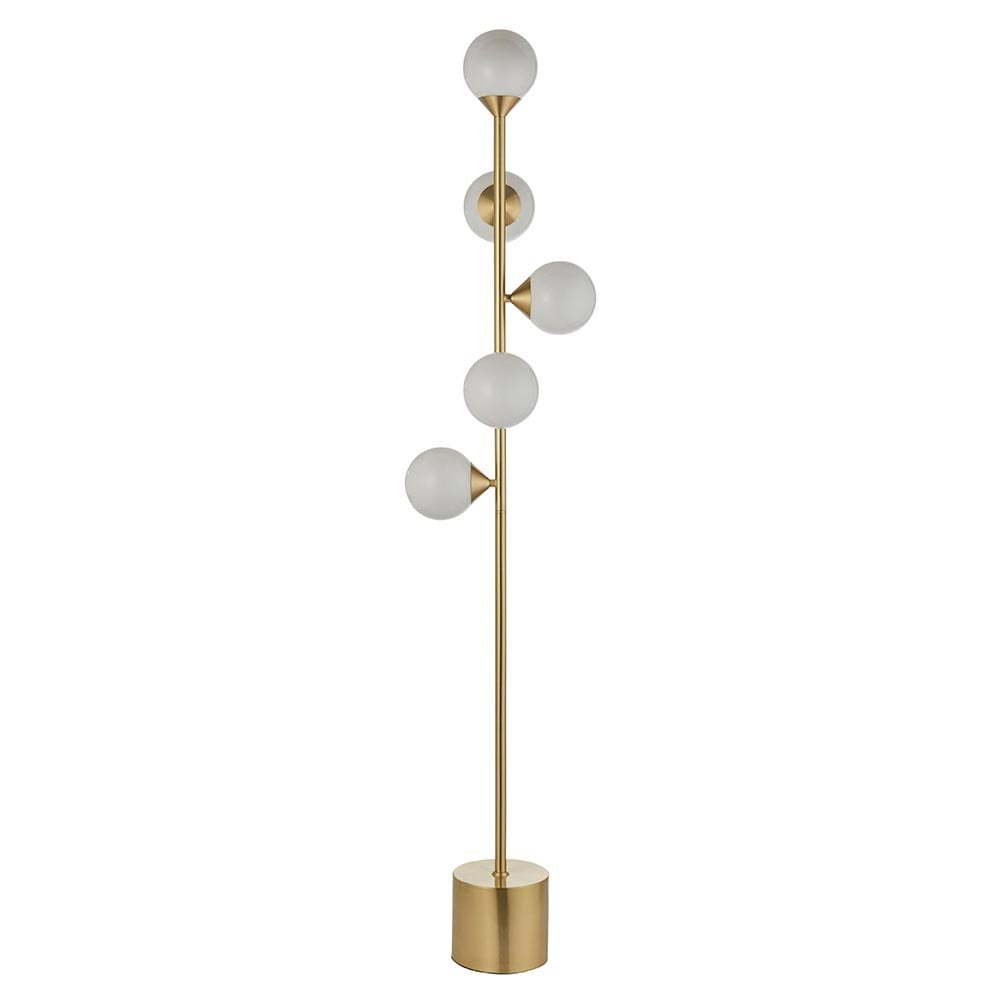 Eve Satin Brass Floor Lamp C/W Gloss White Shades