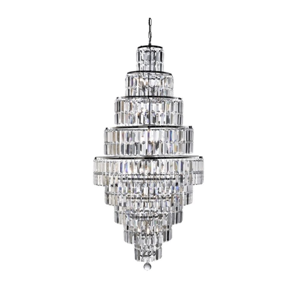 Empire 13 Light Chrome Tiered Chandelier Clear Crystal Coffin Drops