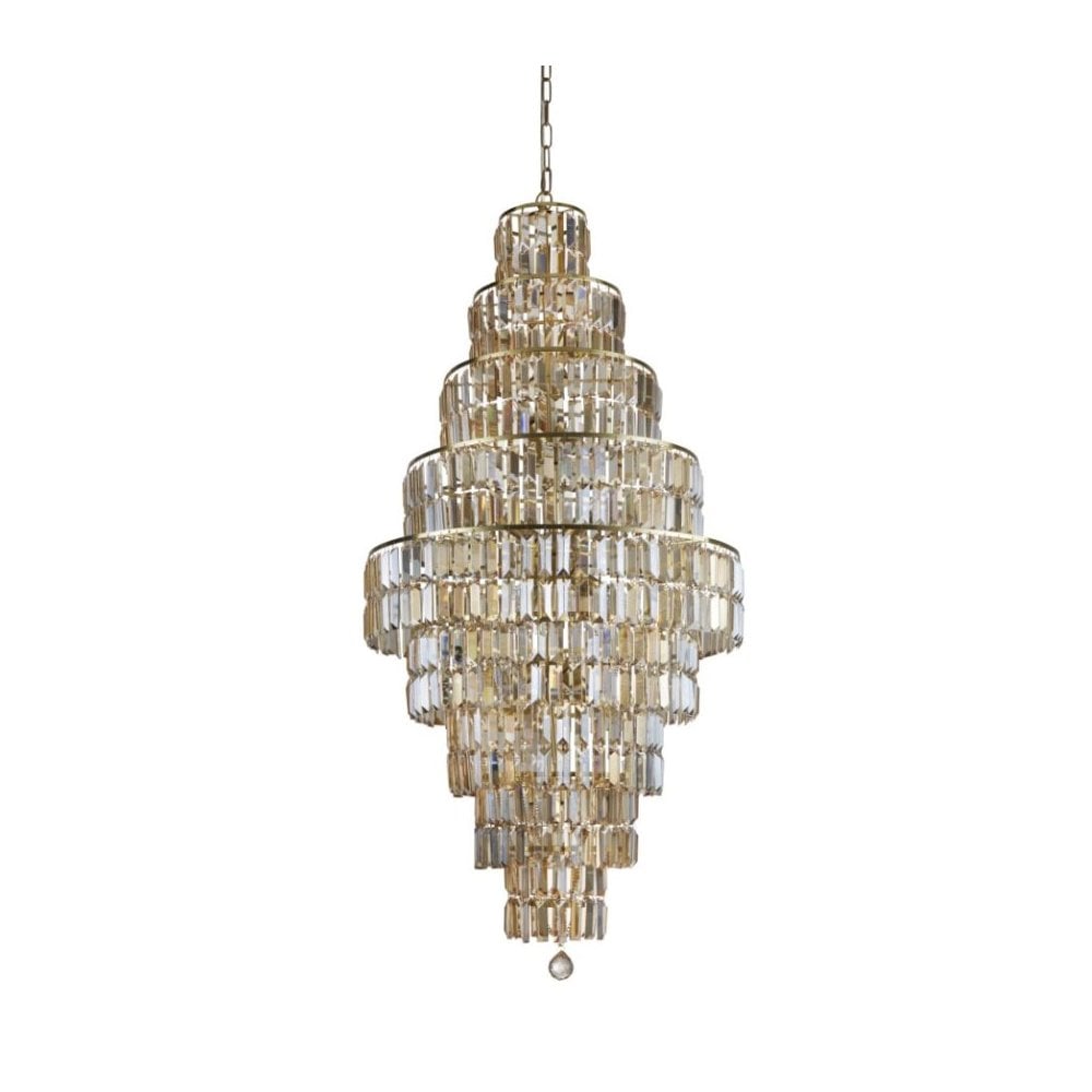 Empire 13 Light Satin Brass Tiered Chandelier Clear Crystal Coffin Drops