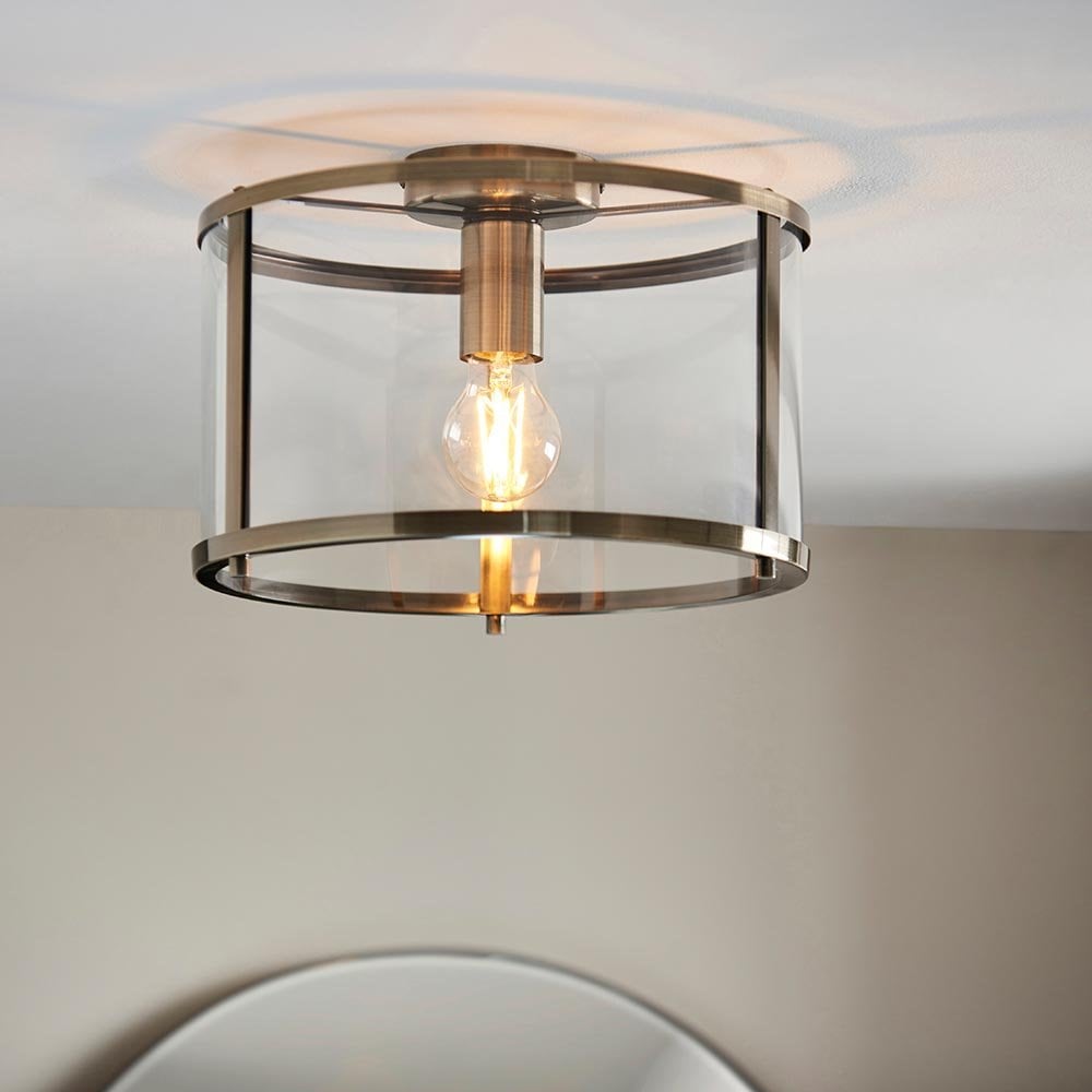 Hopton Flush Light in Antique Brass