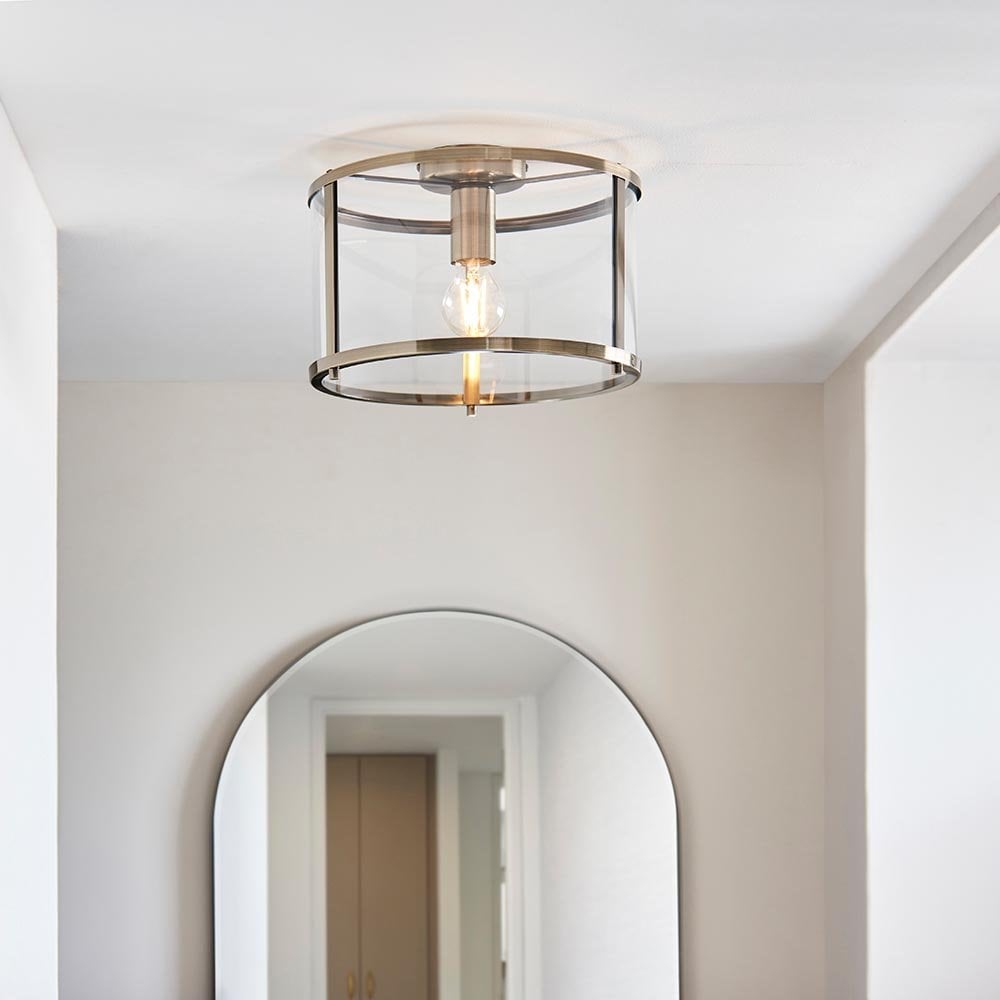 Hopton Flush Light in Antique Brass