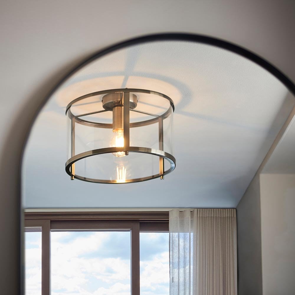 Hopton Flush Light in Antique Brass