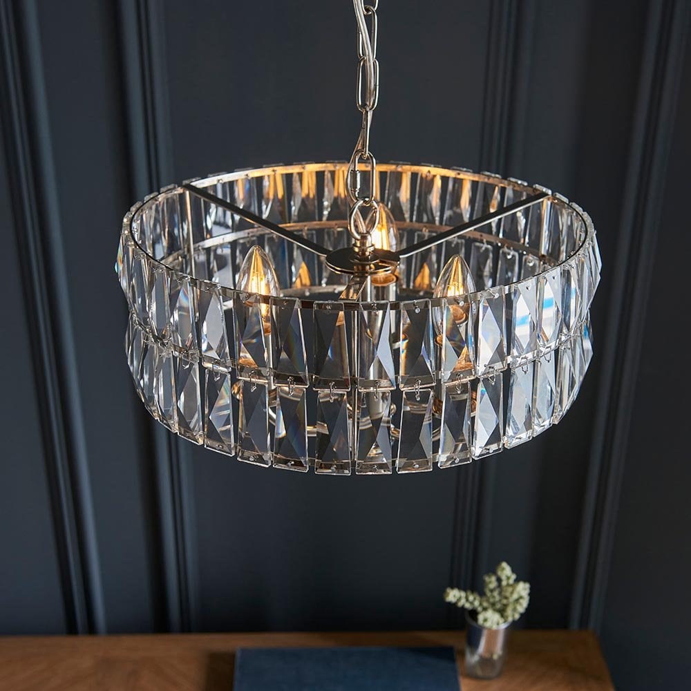 Clifton 3 Light Bright Nickel Ceiling Pendant