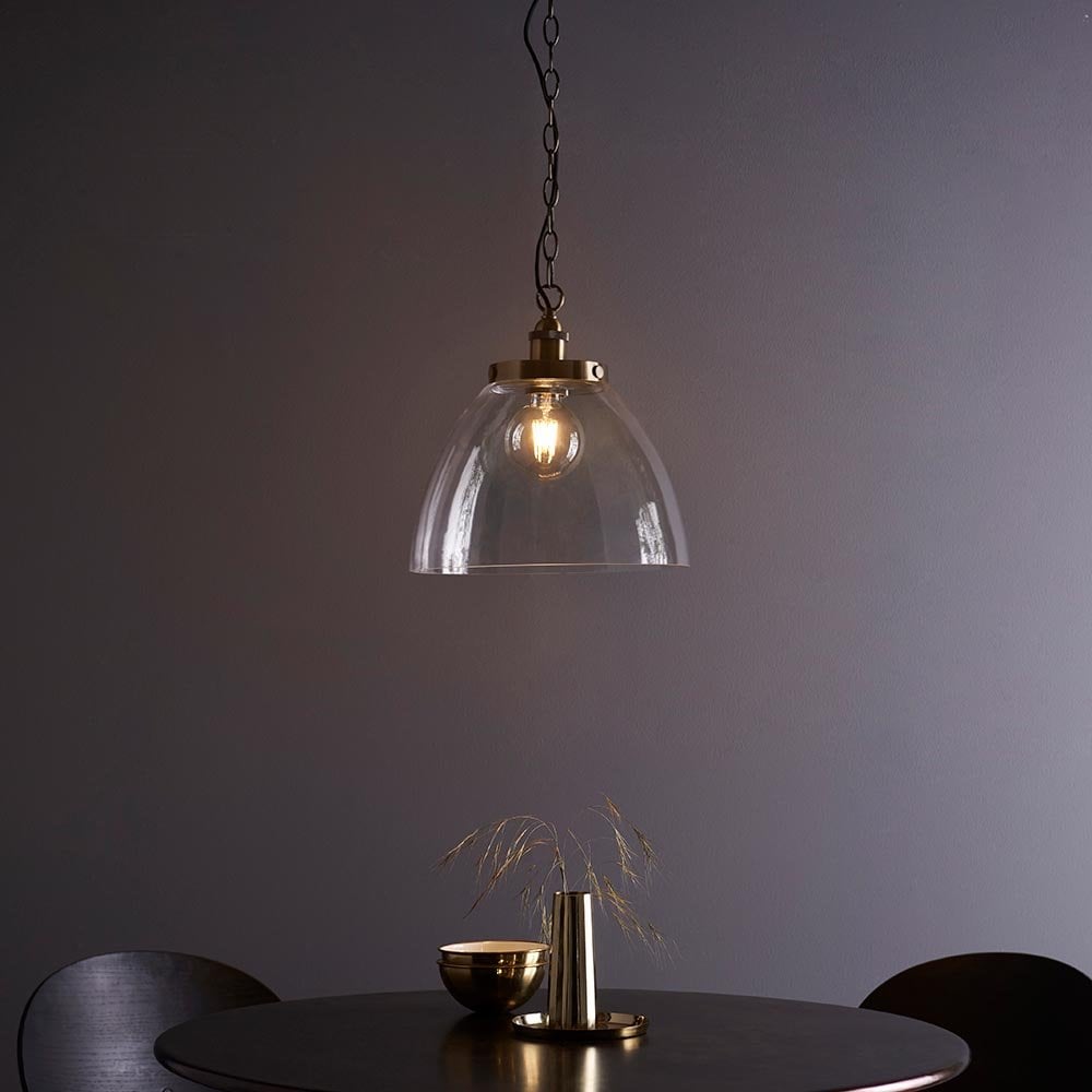 Hansen Large Pendant in Antique Brass & Clear Glass