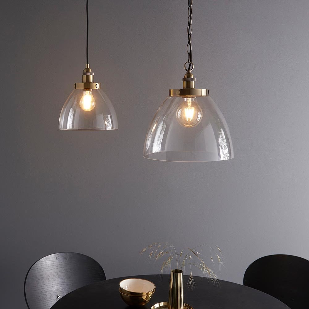Hansen Large Pendant in Antique Brass & Clear Glass