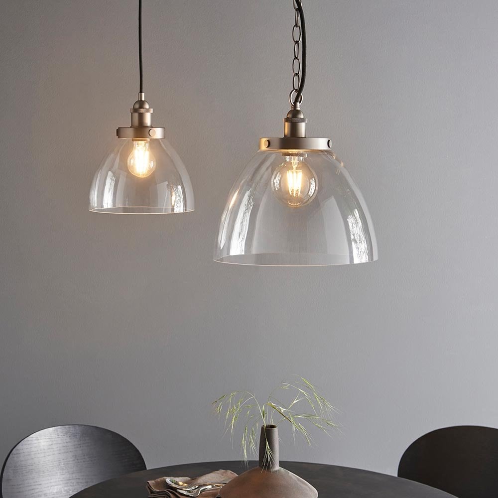 Hansen Large Pendant in Brushed Silver & Clear Glass