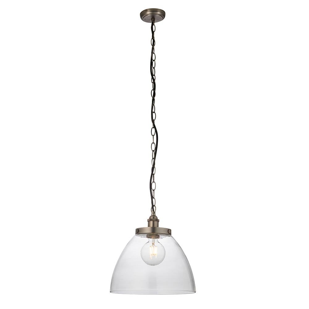 Hansen Large Pendant in Brushed Silver & Clear Glass