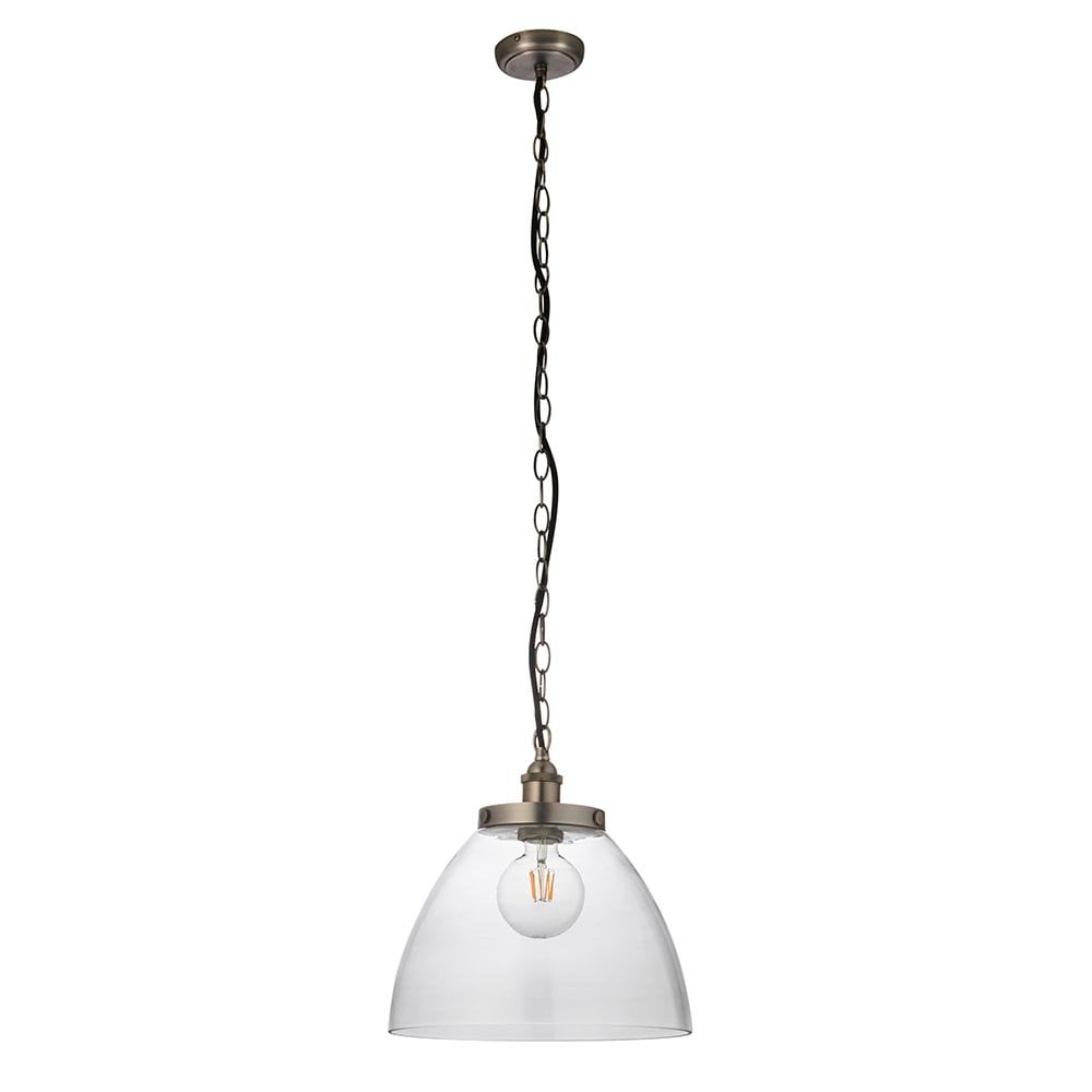 Hansen Large Pendant in Brushed Silver & Clear Glass