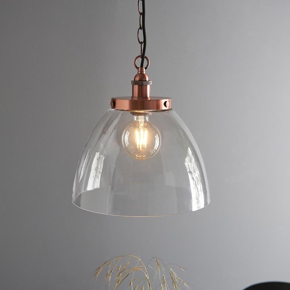 Hansen Large Pendant in Aged Copper & Clear Glass