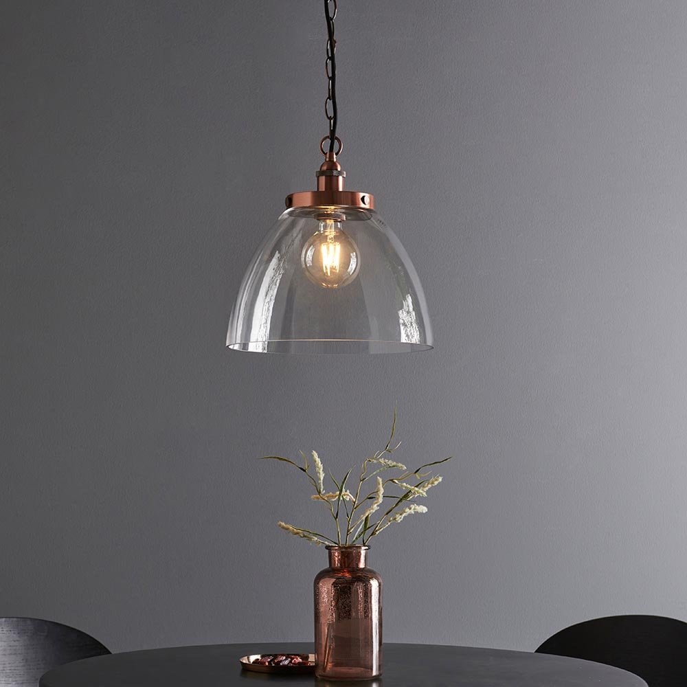 Hansen Large Pendant in Aged Copper & Clear Glass