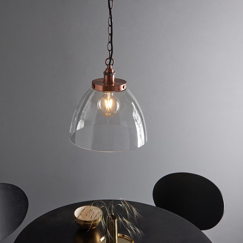 Hansen Large Pendant in Aged Copper & Clear Glass