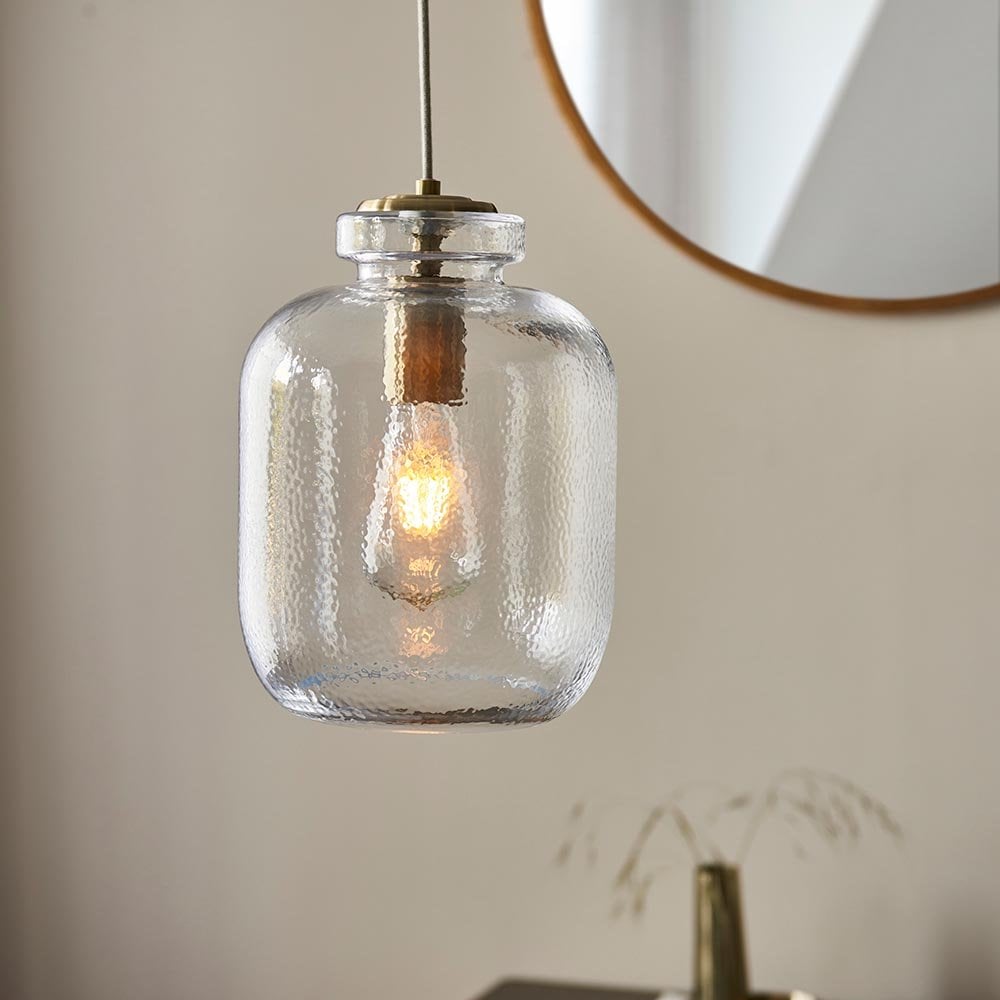 Lyra Single Pendant in Antique Brass & Textured Glass