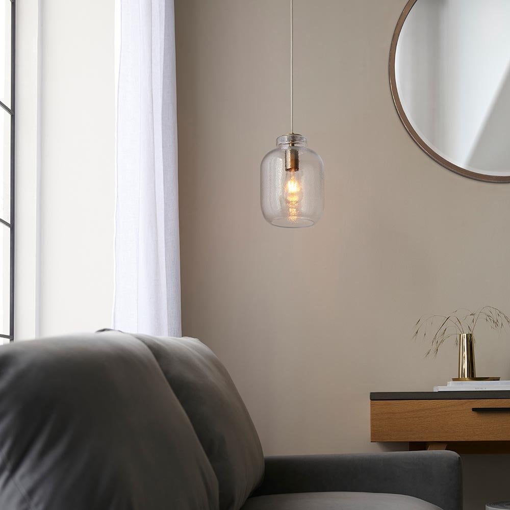 Lyra Single Pendant in Antique Brass & Textured Glass