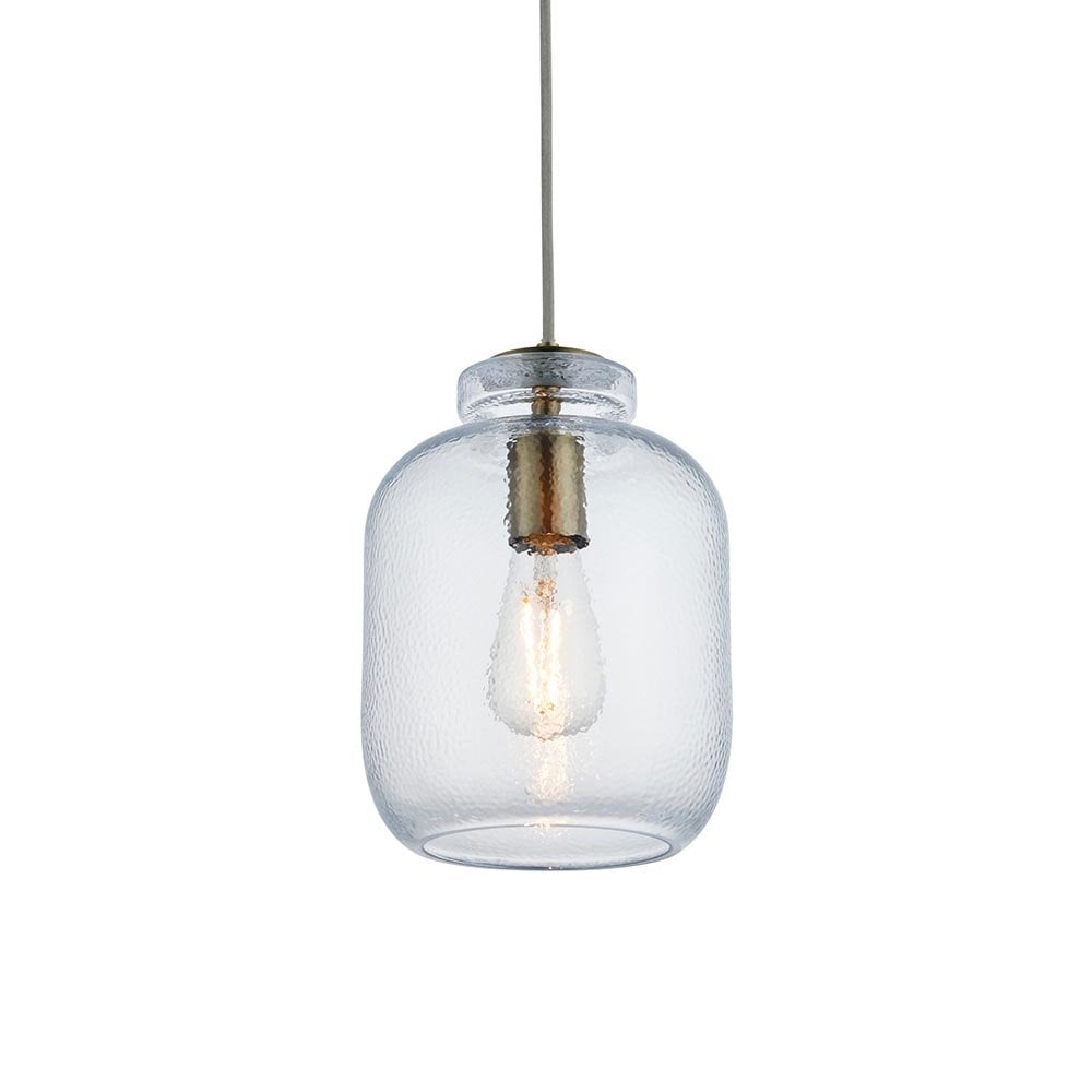 Lyra Single Pendant in Antique Brass & Textured Glass