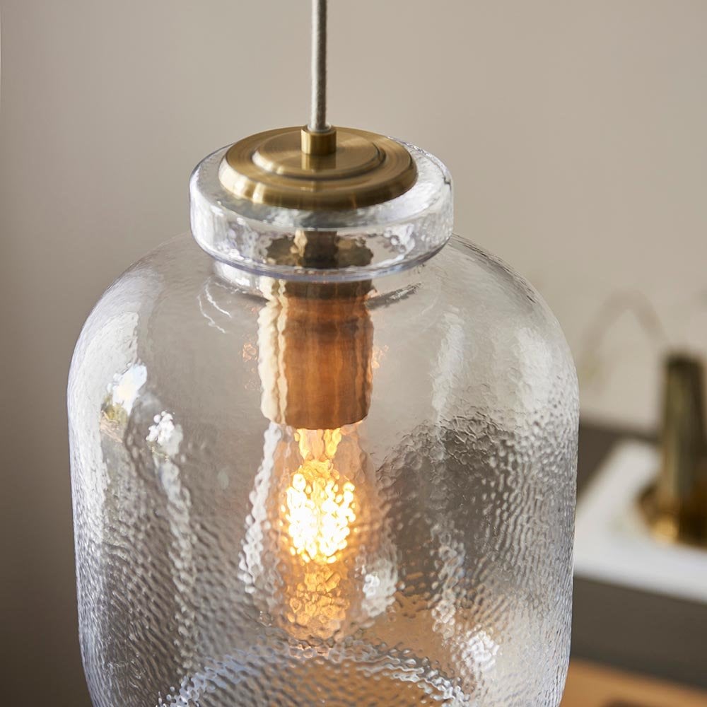 Lyra Single Pendant in Antique Brass & Textured Glass