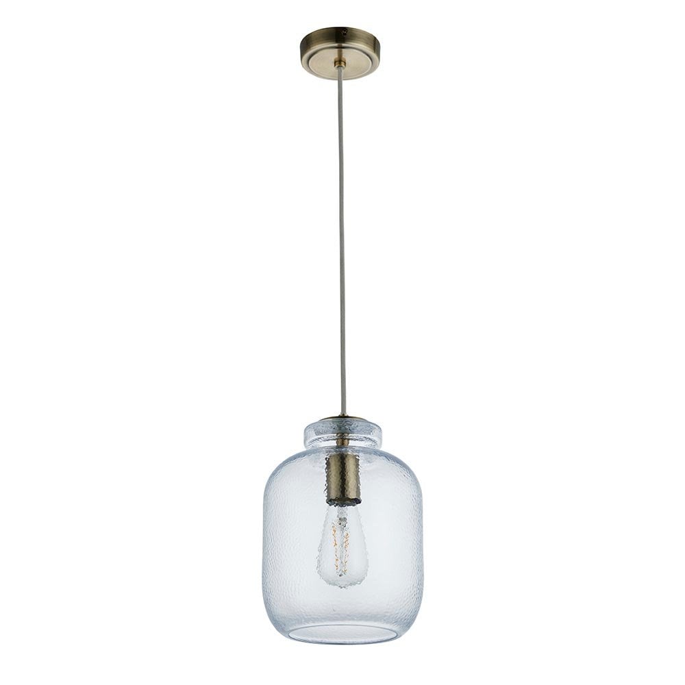Lyra Single Pendant in Antique Brass & Textured Glass