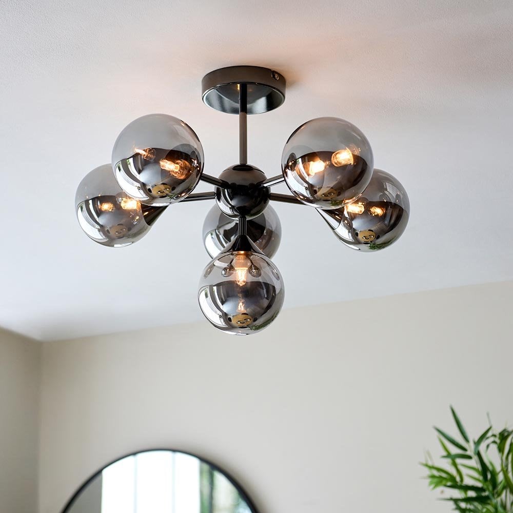 Oscar 6 Light Black Semi Flush C/W Mirror Shades