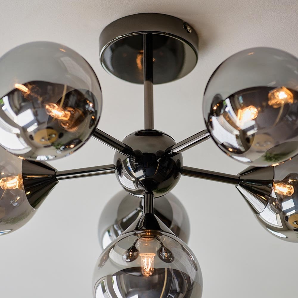 Oscar 6 Light Black Semi Flush C/W Mirror Shades