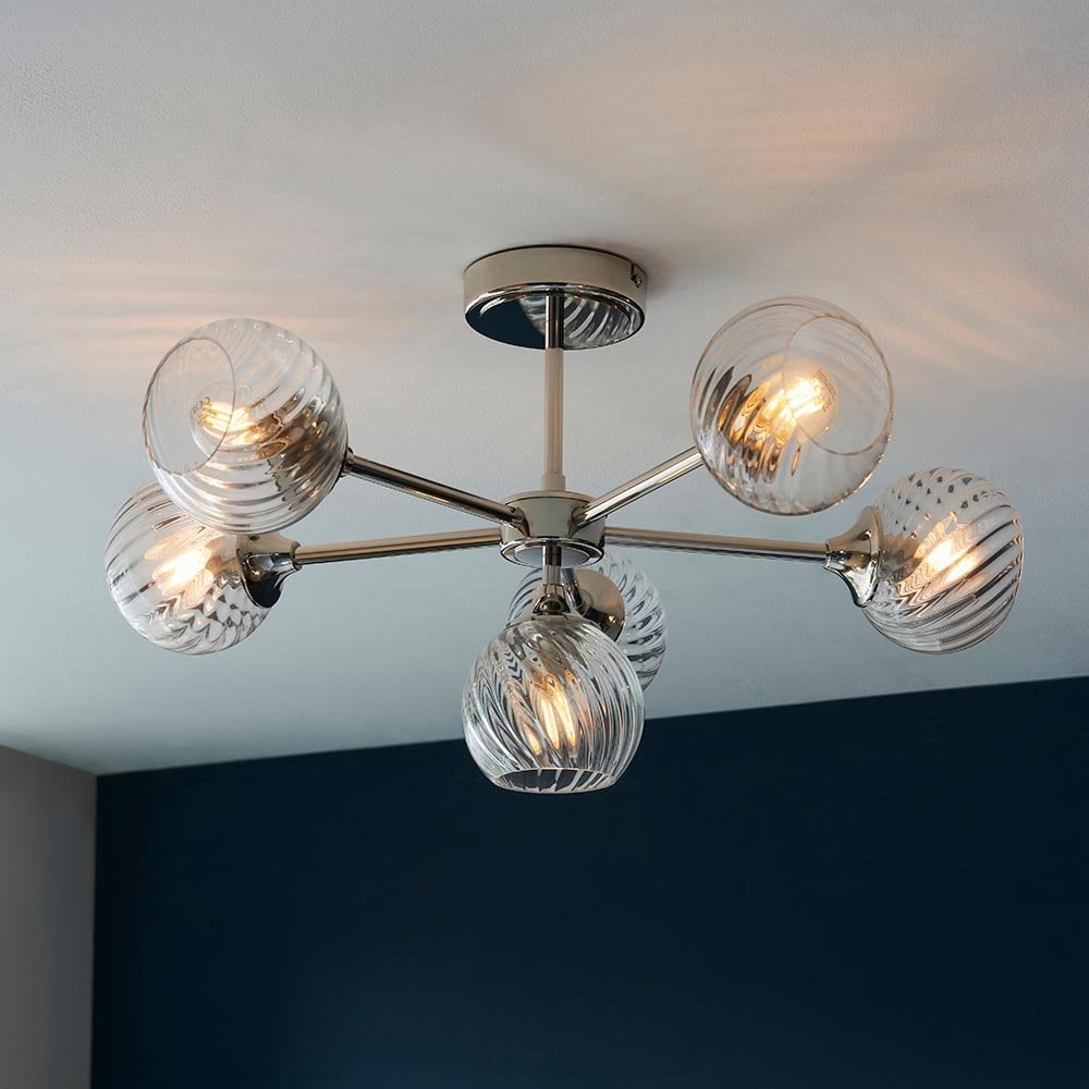 Allegra 6 Light Semi Flush in Bright Nickel