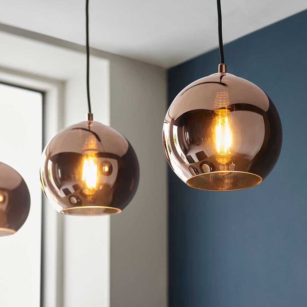 Boli 3 Light Linear Pendant with Copper Mirrored Glass Shades