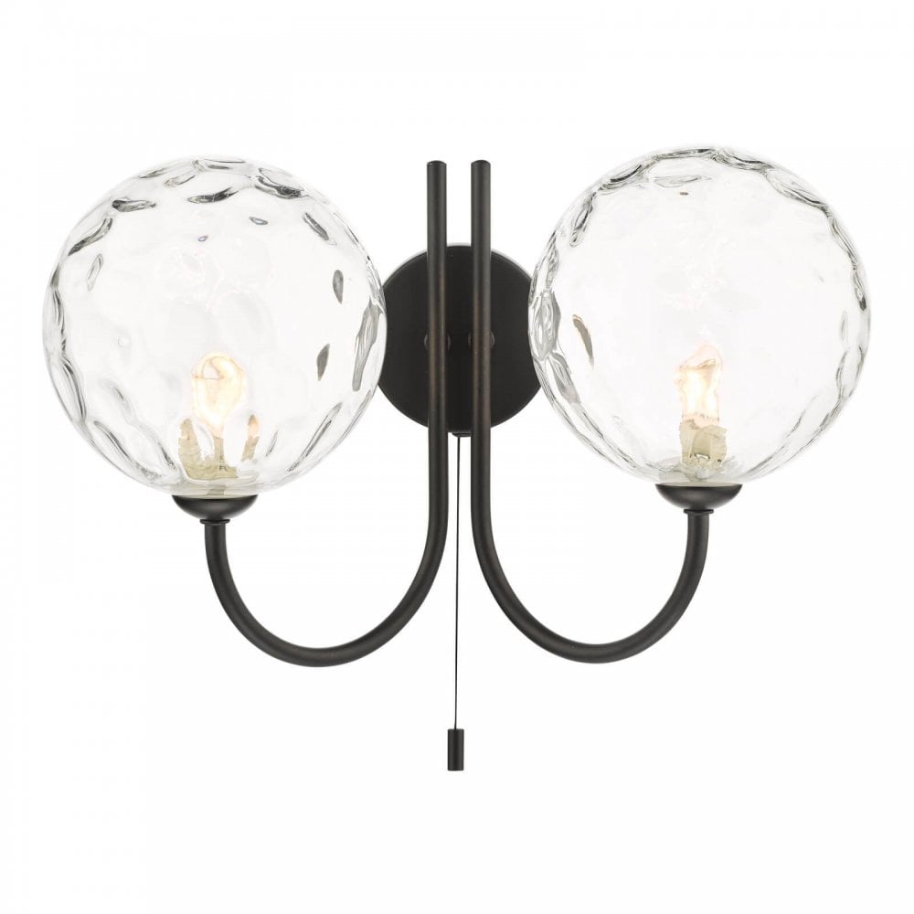 Jared 2 Light Matt Black Wall Fitting C/W Smoked Dimpled Glass