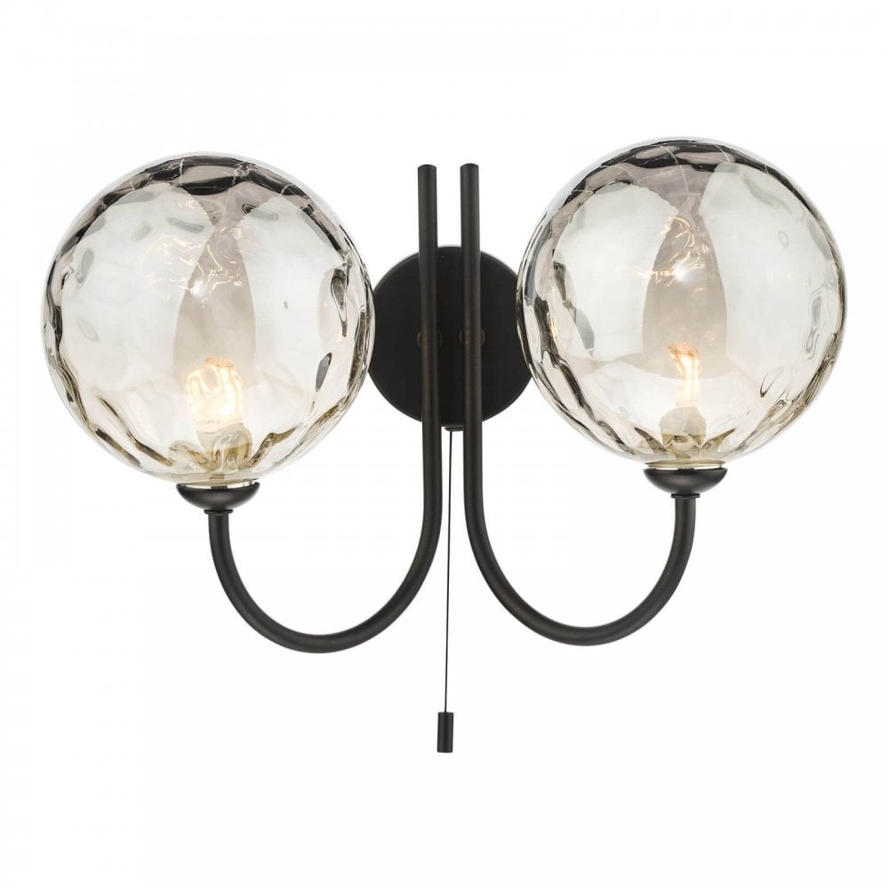 Jared 2 Light Matt Black Wall Fitting C/W Clear Dimpled Glass