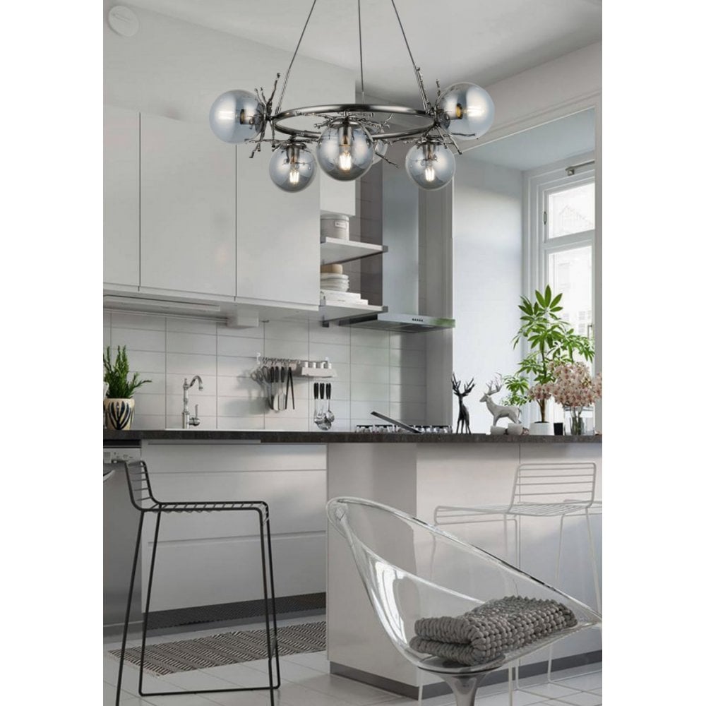 Harvey 6 Light Brushed Black Chrome Pendant