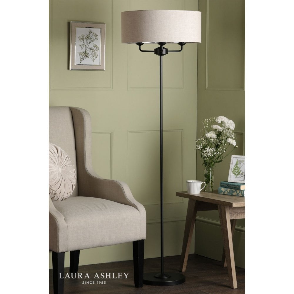 Sorrento Floor Lamp in Matt Black C/W Natural Shade