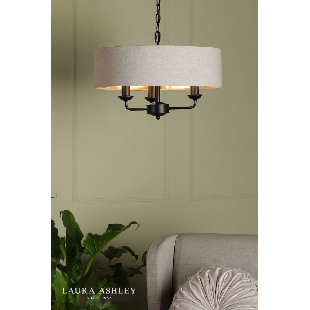 Sorrento 3 Light Pendant in Matt Black C/W Natural Shade