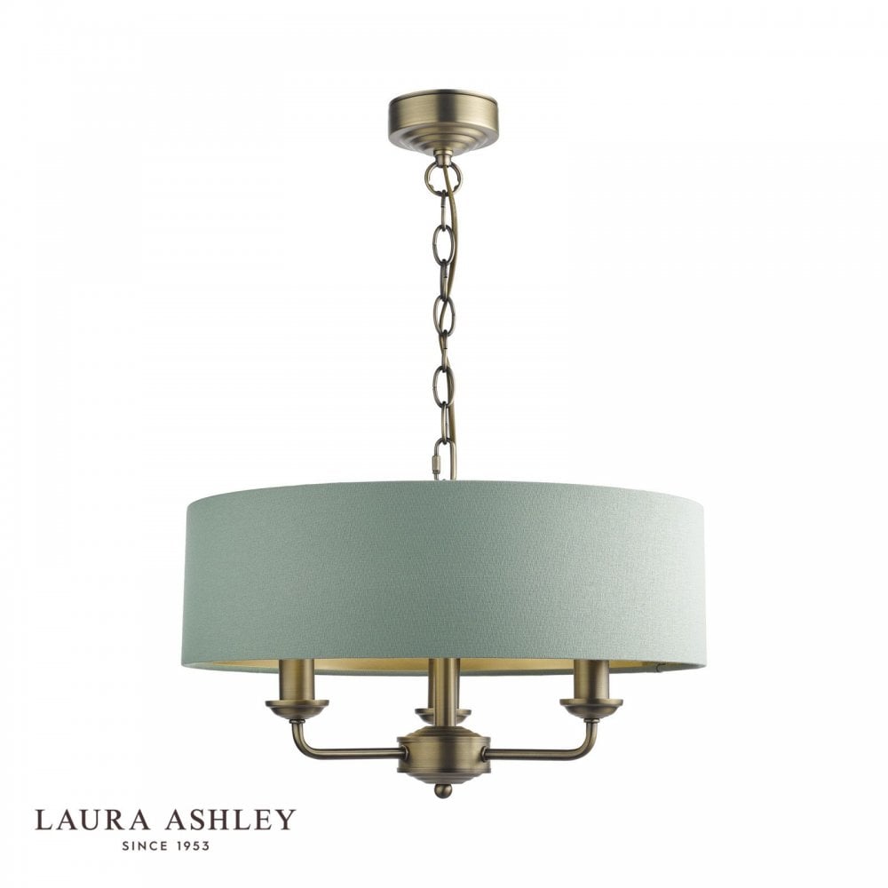 Sorrento 3 Light Pendant in Antique Brass C/W Green Shade