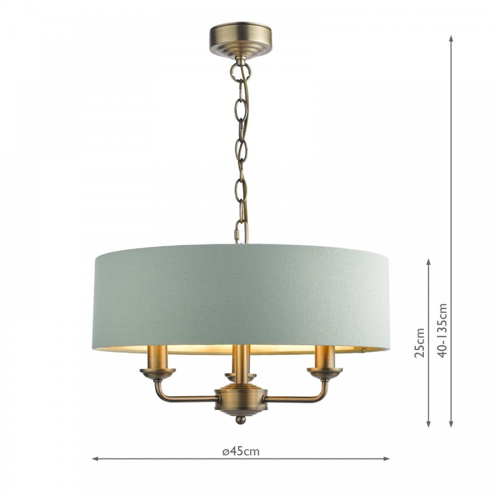 Sorrento 3 Light Pendant in Antique Brass C/W Green Shade